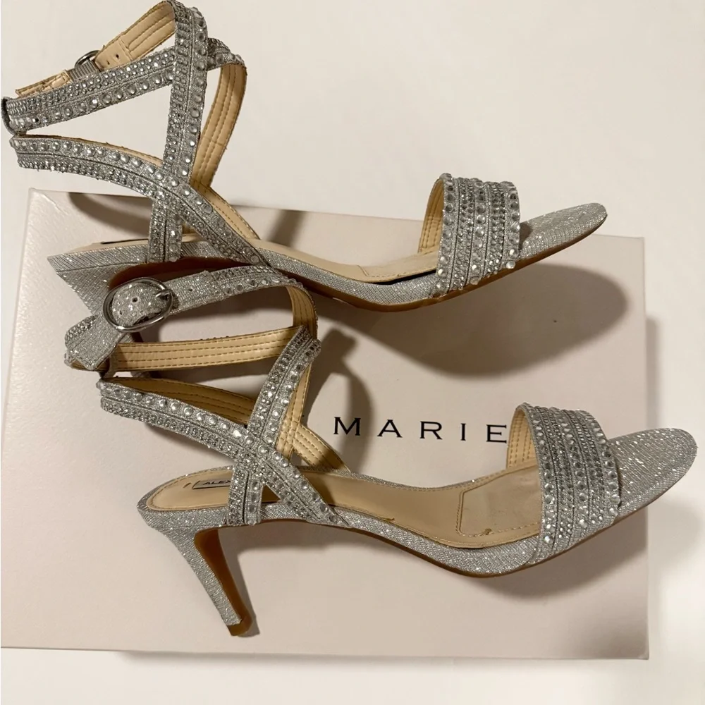 Alex Marie Glittering Silver Strappy Heels - Size 8.5